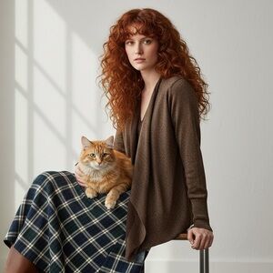 Peter Nygard Copper Metallic Open Front Cardigan Size L